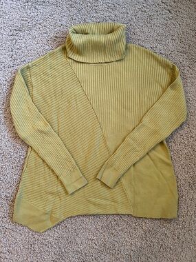 Cabi Happy Pullover Ribbed Knit Turtleneck Sweater - Yellow Green